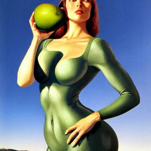 Image similar to beautiful Whitley Streiber Roswell grey alien extraterrestrial species female babe in a tight fitting silver metallic bikini spacesuit, , big pear-shaped head, green skinned, big black almond shaped alien eyes by Mort Kunstler and Gil Elvgren