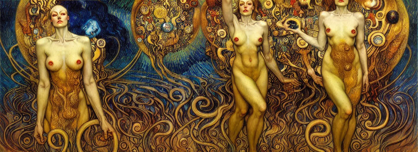 Image similar to Divine Chaos Engine by Karol Bak, Jean Delville, William Blake, Gustav Klimt, and Vincent Van Gogh, symbolist, visionary