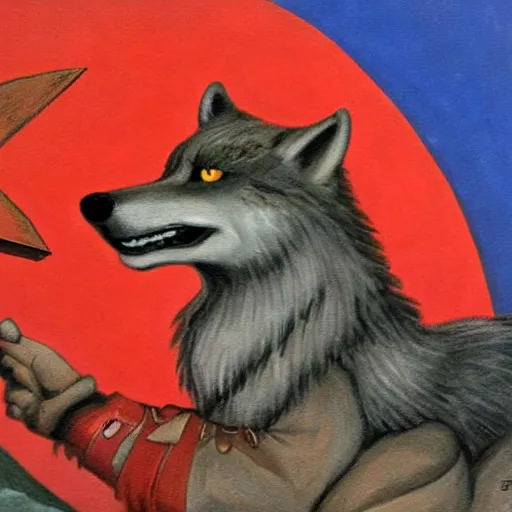 Image similar to communist wolf, soviet propaganda painting