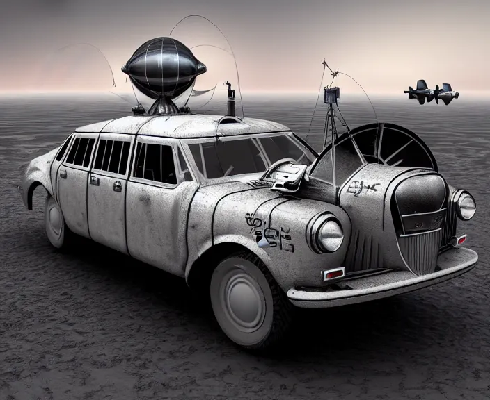 Image similar to russian car volga gaz - 3 1 0 2 fly in space in orbit of the planet earth, hyper detailed, hight detailed, futuristic, ultra realistic, cyberpunk, steampunk, no blur, 8 k