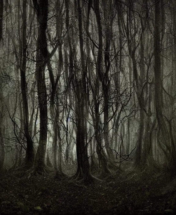 Image similar to xenomorph dark forest with trees all merge, dark mist colors, giger background liminal void, digital art, cinematic lighting, realistic, award winning photograph, various refining methods, micro macro autofocus