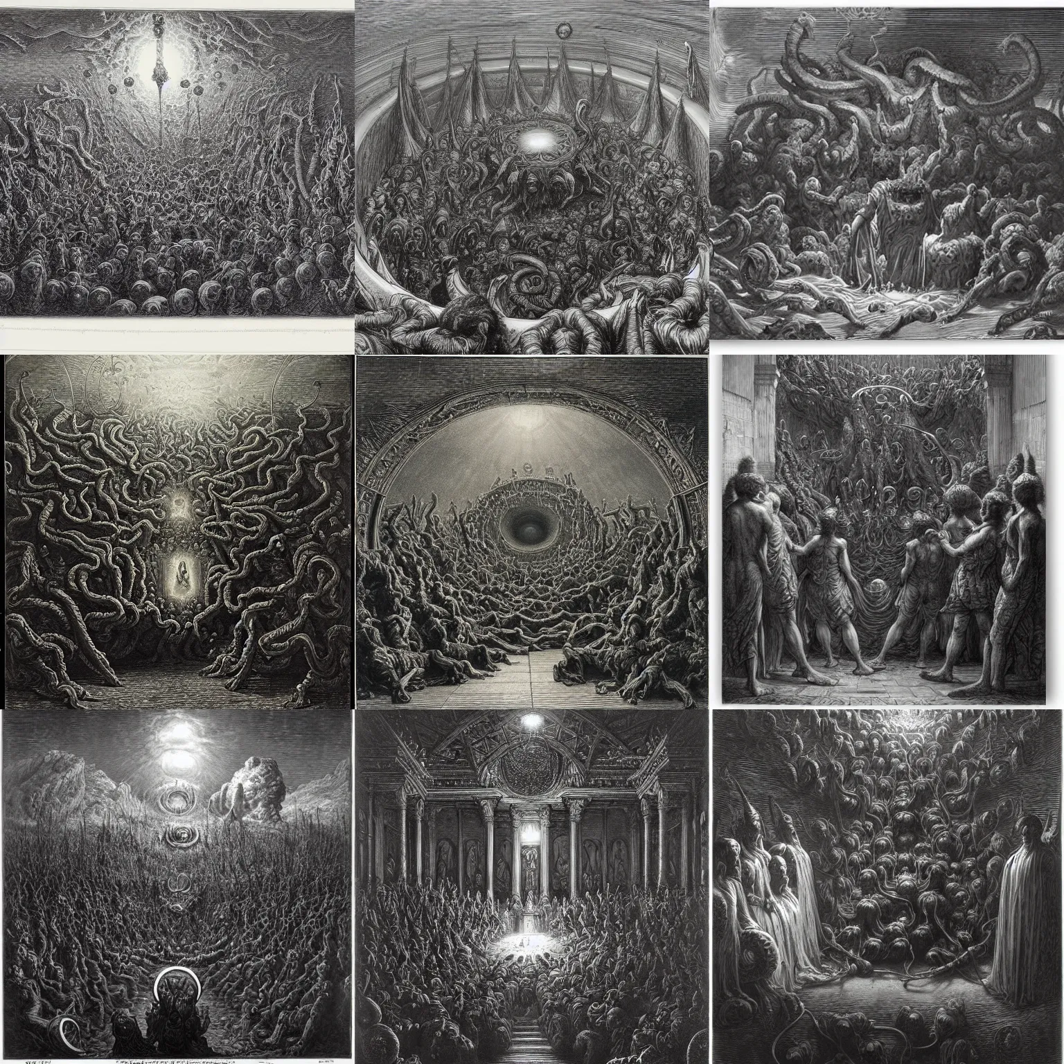 Prompt: the court of azathoth by gustave dore