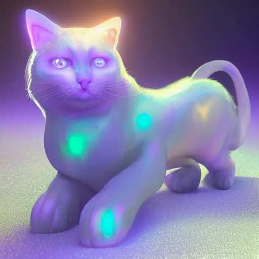 Prompt: opalescent crystal cat, magical, hyperrealistic, octane render