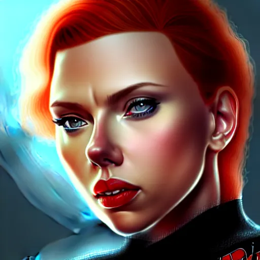 Image similar to Scarlett Johansson Black Widow, highly detailed, digital painting, artstation, concept art, smooth, sharp focus, illustration
