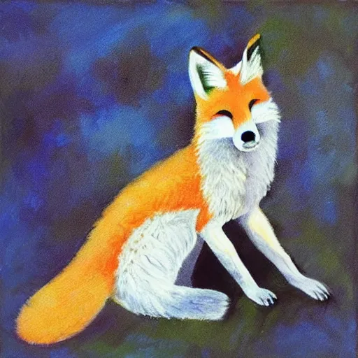 Prompt: child fox comet. painting by carle eric