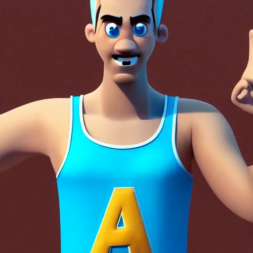 Prompt: handsome thin athletic white man with short buzzed widows peak hair, eyes are blue, facial stubble, wearing tank top, posing outside, depicted as a Pixar character, high quality cg render, 4k