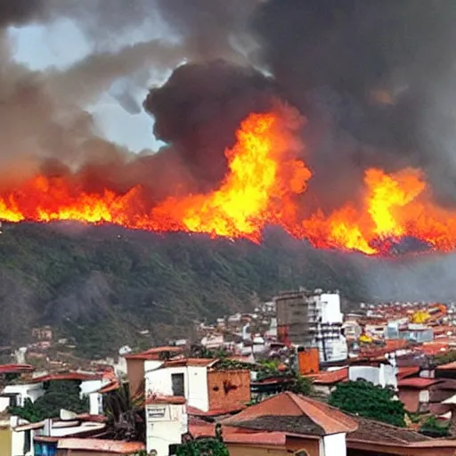 Image similar to a colombian city on fire photo - realistic