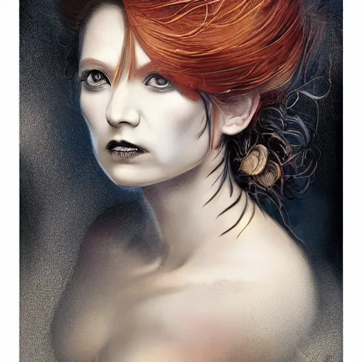 Image similar to portrait of a Shibari rope wrapped face and neck, headshot, insanely nice professional hair style, dramatic hair color, digital painting, of a old 13th century, traveler, amber jewels, baroque, ornate clothing, scifi, realistic, hyperdetailed, chiaroscuro, concept art, art by Franz Hals and Jon Foster and Ayami Kojima and Amano and Karol Bak,