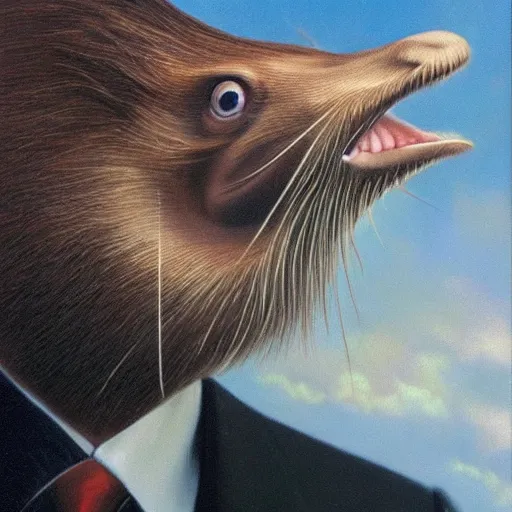 Prompt: an extremely realistic surrealism painting of an elongated!!!! muskrat!!!! with the face of ((((((((elon musk)))))))), 8k, ultra realistic