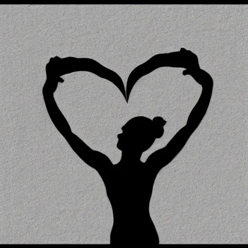 Prompt: clean black and white print on white paper logo of a symmetric heart with a stylized gymnast human body silhouette inside by carolyn davidson 1 2 3