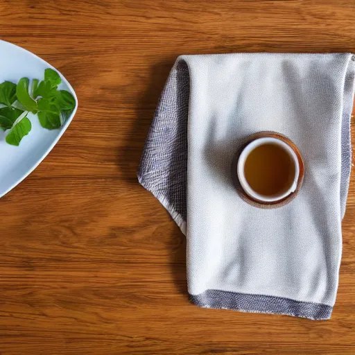 Prompt: a tea towel lying on a table, above view, photograph, 4 k