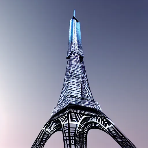 Prompt: remake of the eiffel tower by zaha hadid, 4 k