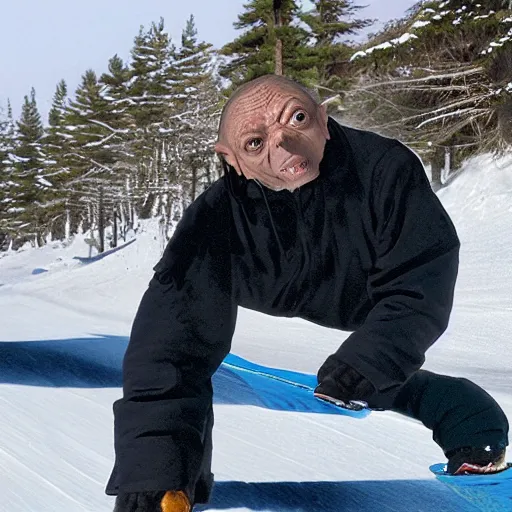 Image similar to Gollum on snowboard with sigarette