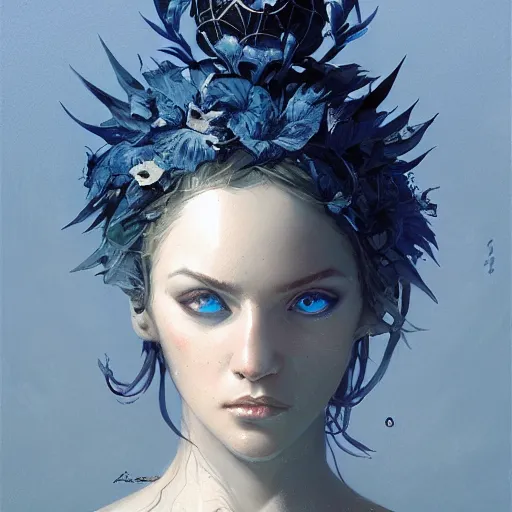 Image similar to blue plant, black background, fantasy, spherical, intricate, elegant, highly detailed, digital painting, artstation, concept art, smooth, sharp focus, illustration, art by greg rutkowski, art by seb mckinnon, art by justin gerard