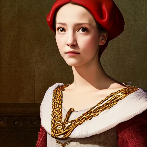 Image similar to Portrait of a Young lady wearing renaissance dress in the style of baroque manga realism 8K