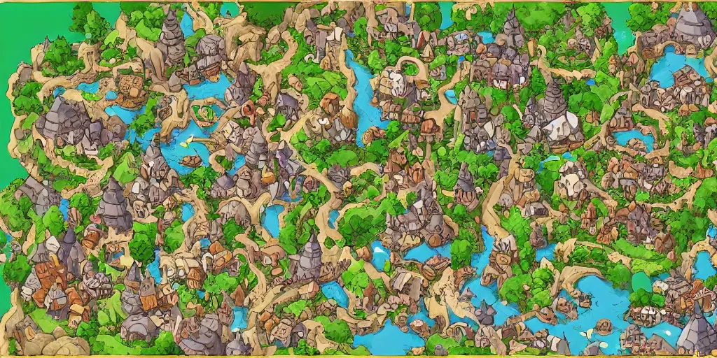 Image similar to a high detailed village vector art presenting an aerial view of a cartoonish rpg village by dungeondraft, dofus, patreon content, containing tables and walls, hd, straight lines, vector, grid, dnd map, map patreon, fantasy maps, foundry vtt, fantasy grounds, aerial view, dungeondraft, tabletop, inkarnate, dugeondraft, roll 2 0