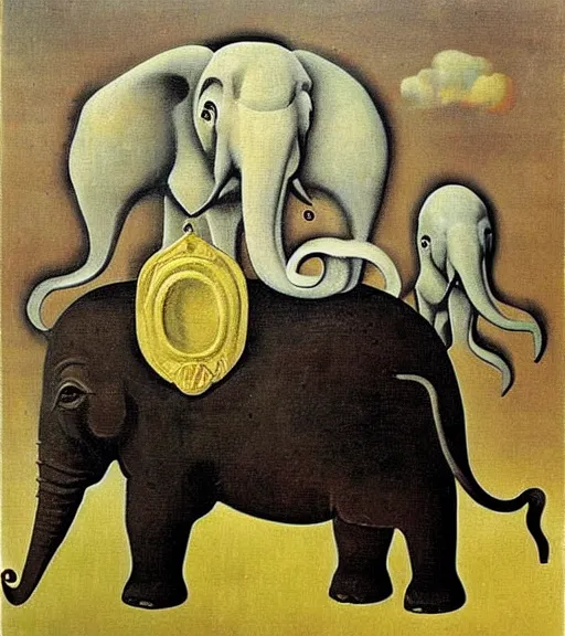 Image similar to slavic pagan elephant god by combined styles of rene magritte and salvadore dali