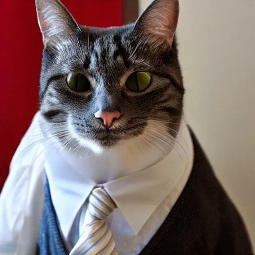 Image similar to photo of a cat with a snarky smile and wearing a suit