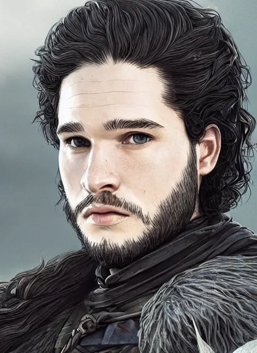 Image similar to jon snow, game of thrones, super highly detailed, professional digital painting, concept art, smooth, sharp focus, no blur, no dof, extreme illustration, unreal engine 5, photorealism, hd quality, 8 k resolution, cinema 4 d, 3 d, beautiful, cinematic, art by artgerm and greg rutkowski and alphonse mucha and loish and wlop