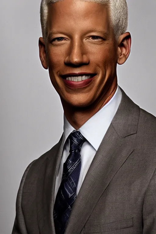 Prompt: a portrait photo of african american anderson cooper