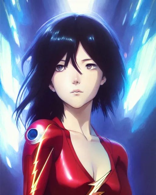 Image similar to portrait Anime as Flash girl cute-fine-face, pretty face, realistic shaded Perfect face, fine details. Anime. realistic shaded lighting by katsuhiro otomo ghost-in-the-shell, magali villeneuve, artgerm, rutkowski, WLOP Jeremy Lipkin and Giuseppe Dangelico Pino and Michael Garmash and Rob Rey