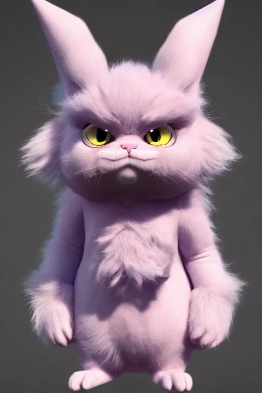 Prompt: high quality 3 d render hyperrealist very cute pastel fluffy! grumpy gargoyle cat hybrid, cyber - medieval armor, vray smooth, in the style of detective pikachu, hannah yata charlie immer, dramatic pink light, low angle, uhd 8 k, sharp focus