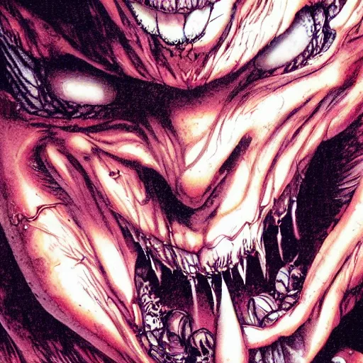 Image similar to closeup of face melting, vampire, by yoichi hatakenaka, masamune shirow, josan gonzales and dan mumford, ayami kojima, takato yamamoto, barclay shaw