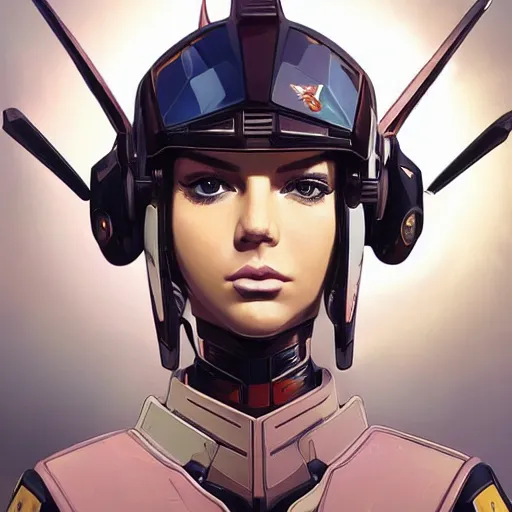 Prompt: a portrait of a stunning beautiful elite kendall jenner gundam pilot, with an intricate, detailed, urban inspired hiphop afro futuristic helmet, vector behance hd jesper ejsing, rhads, makoto shinkai, lois van baarle, ilya kuvshinov, rossdraws, hd, 3 2 k, ilya kuvshinov, gustav klimt