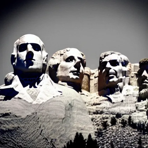 Image similar to “Kanye West, Jay Z, Walter White, and Saul Goodman as the heads of Mount Rushmore”