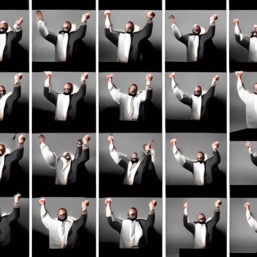 Prompt: an animation of the same man waving his arms shot frame by frame, separated into equally sized frames, from'animation types'