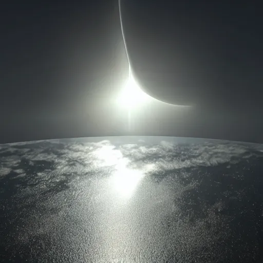 Image similar to dark solar eclipse, small in size, highly detailed, photorealistic shot, bright studio setting, studio lighting, crisp quality and light reflections, unreal engine 5 quality render