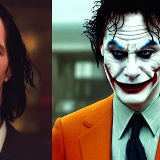 Image similar to keanu reeves as mr. bean as the joker from batman, still from batman vs bean, 2 0 2 0