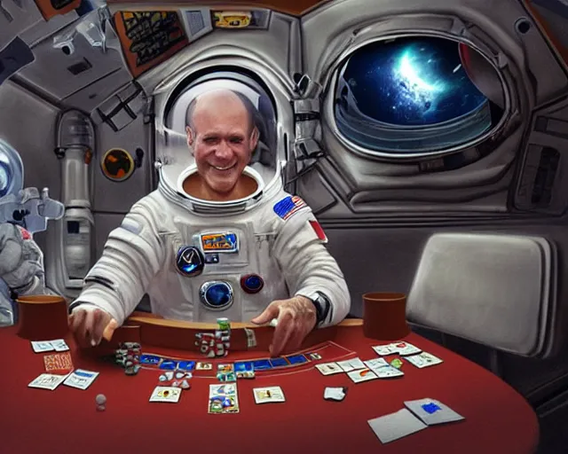 Prompt: an astronaut playing poker in space, 3d art by marco zagara