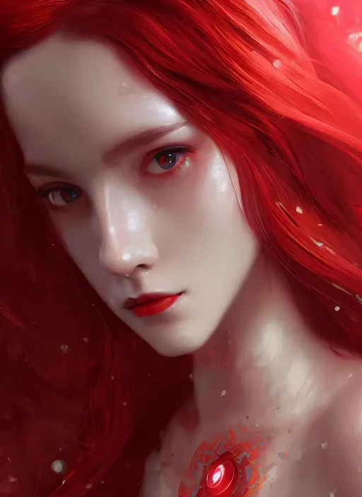 Image similar to a beautiful red - haired girl dressed as a superhero, intricate, elegant, highly detailed, digital painting, artstation, concept art, smooth, sharp focus, illustration, ethereal, misty, by zeen chin and ruan jia, 8 k, octane render