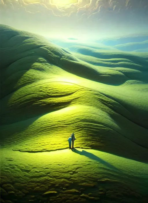 Image similar to a hyper - detailed 3 d render like a oil painting of spring in the low - poly hills, surrealism!!!!! surreal concept art, lifelike, photorealistic, digital painting, aesthetic, smooth, sharp focus, artstation hd, by greg rutkowski, chris tulloch mccabe, valentina remenar,, krenz cushart and asher duran,