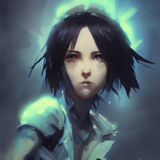 Image similar to realistic portrait of Sinon from sword art online, short blue hair, dramatic lighting, illustration by Greg rutkowski, yoji shinkawa, 4k, digital art, concept art, trending on artstation