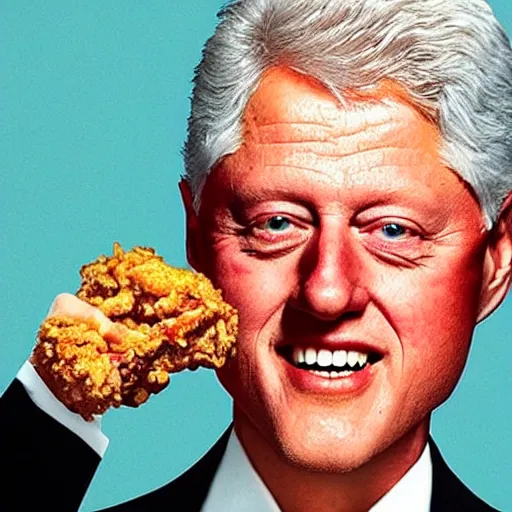 Prompt: a highly detailed, full length, gorgeous portrait of bill clinton, eating fried chicken