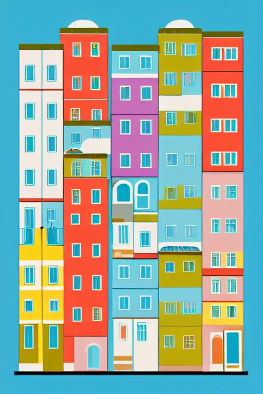 Image similar to minimalist boho style art of colorful houses in istanbul, illustration, vector art