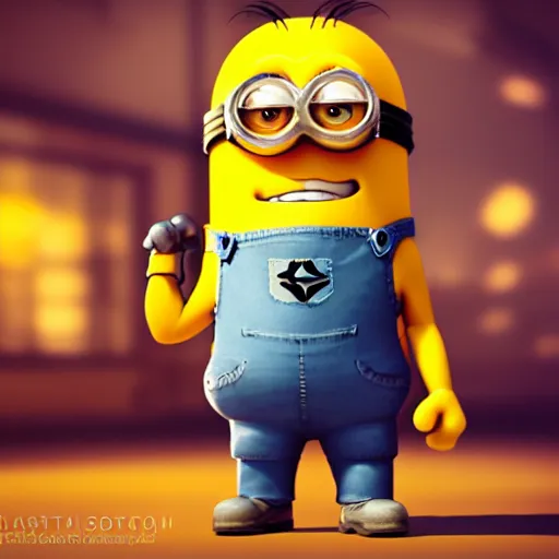 Prompt: A muscular strong Minion on a studio shot, artistic pose, artstation, behance, movie shot, photorealistic, ultra detailed, depth of field, Vibrant colors, cinematic, dark atmosphere, sharp focus, bokeh, 100mm