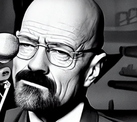 Prompt: walter white singing with a microphone, movie still, close up, dynamic