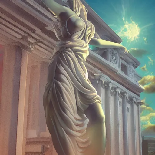 Prompt: vaporwave statue, trending on art station, painting illustration, high detail, god rays, volumetric lighting, award winning, photorealistic, vegetation