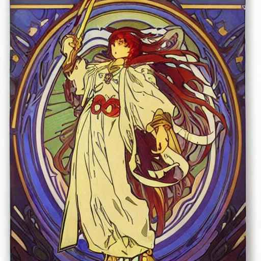 Image similar to anime manga mecha gundam angel angelic portrait by Alphonse Mucha art nuevou