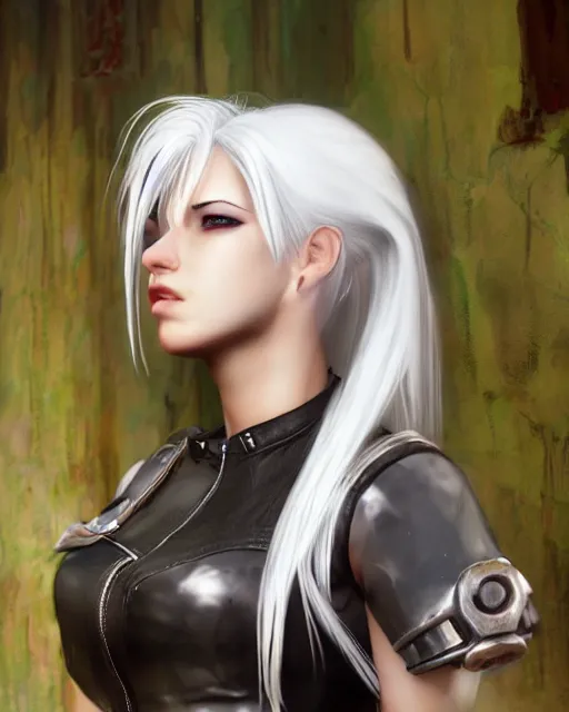 Prompt: tifa lockhart with white hair, beautiful face, garden, utopian city, solarpunk, perfect, attractive, illuminated, ultra realistic, atmosphere, cinematic, artstation, highly detailed