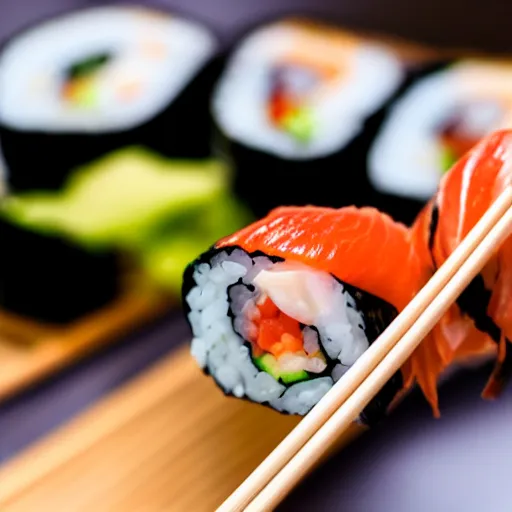 Image similar to a sushi in the shape of a hand, photography 4k, f1.8 anamorphic, bokeh, 4k, Canon, Nikon