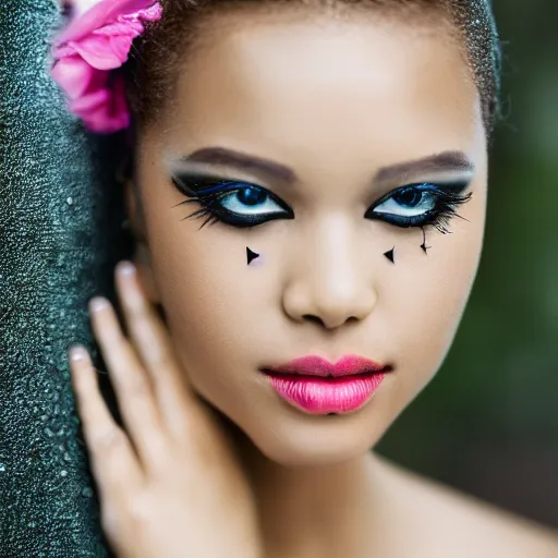 Image similar to a portrait of a beautiful ant model, beauty shot, glamor pose, photography, headshot, headpiece, female character, canon eos r 3, f / 1. 4, iso 2 0 0, 1 / 1 6 0 s, 8 k, raw, unedited, symmetrical balance, in - frame