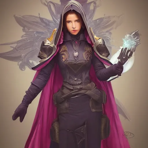 Image similar to aerith gainsborough in destiny warlock armor, wearing a hooded cloak, beautiful face!!!!, 2 7 years old, cg animation, realistic, character select portrait, by artgerm, greg rutkowski, alphonse mucha, 3 d