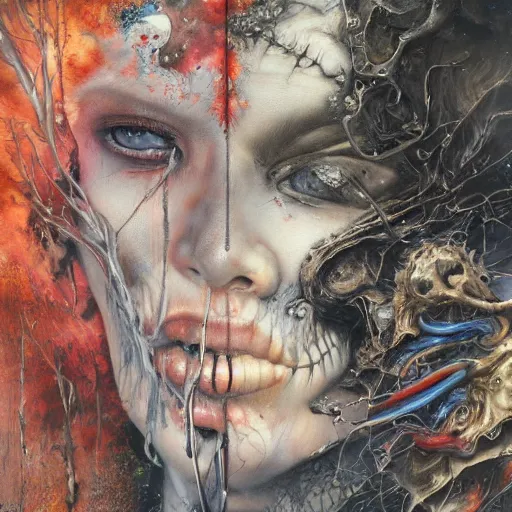 Prompt: realistic detailed UHD photorealistic Ghostrider, by Ayami Kojima, Amano, Karol Bak, Mark Brooks, tonalism, rich deep colors. Beksinski painting, art by Adrian Ghenie and Gerhard Richter. art by Takato Yamamoto. masterpiece