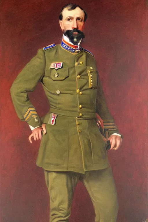 Prompt: full body portrait of the dictator of the philadelphia 7 6 ers, 1 8 8 9, in full military garb, oil on canvas by william sidney mount, trending on artstation