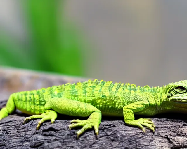 Image similar to humanoid lizard sunbathing, relaxed reptile basking in the sun, reptilian humanoid with a slight smile of contentment.