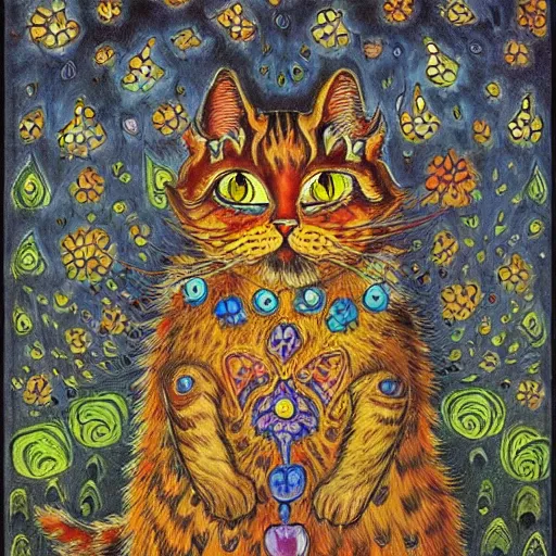 Image similar to a necromancer cat, louis wain, fantasy art